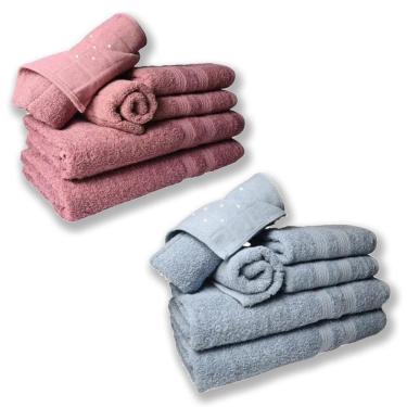 Imagem de Jogo De Toalhas 4 Banhos 4 Rostos 4 Grande Grossa Rosê+azul