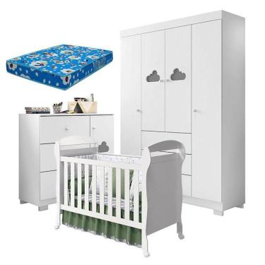 Imagem de Quarto De Bebê Ane Com Berço Americano Danny Branco Brilho E Colchão Ortobom – Phoenix Baby