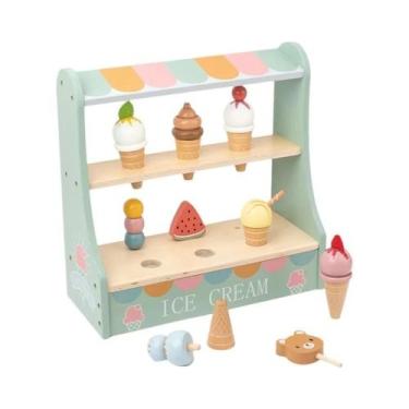 Imagem de Conjunto De Brinquedos De Madeira Para Crianças: Balcão De Sorvete Mon