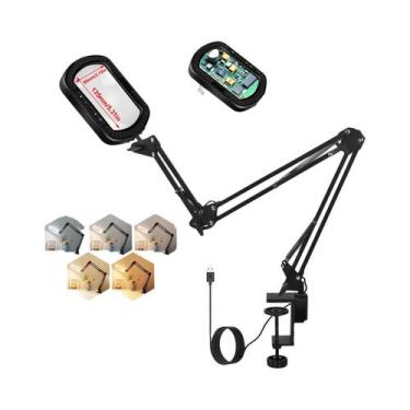 Imagem de Lupa LED Ajustável Com Luz E Clampe De Fixação, 5 Modos De Cor, Regulá