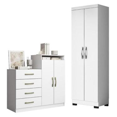 Imagem de Cômoda Sapateira Londres 2004142 e Armário Multiuso New 2000192 Branco