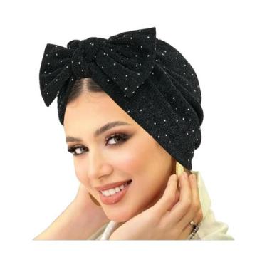Imagem de Lenço De Cabeça Com Laço De Strass, Turbante Macio E Elástico Para Mul
