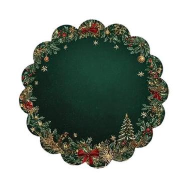 Imagem de Sousplats Redondos Com Padrão Dourado Verde Esmeralda Para Mesa De Jan