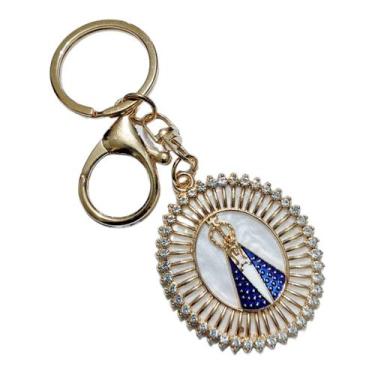 Imagem de Chaveiro dourado nossa senhora aparecida mosquetão perolado - ASA