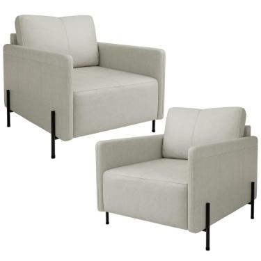 Imagem de Kit 2 Poltronas Decorativa Para Sala Living Pés Industrial Domani L06 Veludo Gelo - Lyam Decor