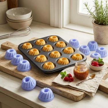 Imagem de Forma Cupcake Antiaderente 12 Forminhas Silicone Kit Assadeira Teflon 