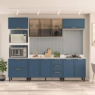 Imagem de Cozinha Completa Amara 10 Portas 4 Gavetas com Vidro 40250783 Azul/Branco - Politorno