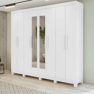 Imagem de Guarda Roupa Casal New Andara 8 Portas de Bater 4 Gavetas MDP com Espelho Branco Móveis...