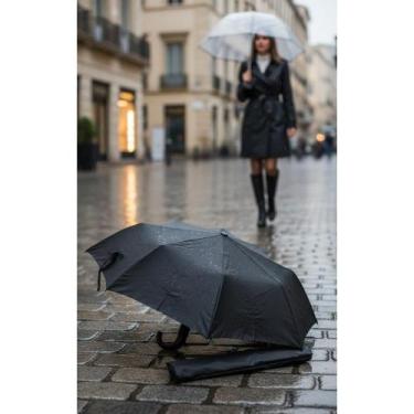Imagem de Guarda-Chuva Automático Preto Cabo Curvo Grande Proteção UV - Congratu
