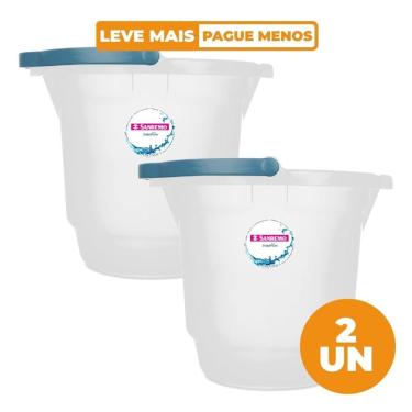 Imagem de Kit 2 Baldes Plásticos Hydrus para Limpeza com Alça Anatômica Bico Direcionador Escala 12L Transparente Sanremo
