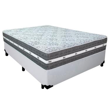Imagem de Cama Box Casal Sintético + Colchão Anjos Black Graphite Molas Ensacadas 138x188x64cm Co...