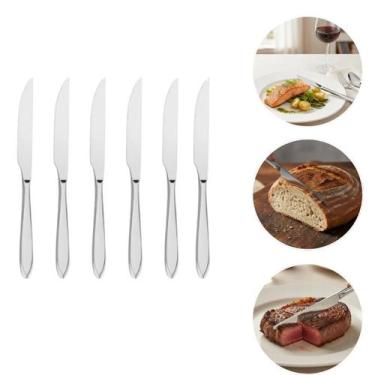 Imagem de Jogo 6 Talheres De Mesa Inox Reforçado Cozinha Restaurante Buffet Marm