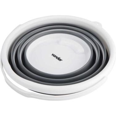 Imagem de Balde Dobrável Vonder 10 Litros Cinza E Branco Ø315 Mm X 255 Mm