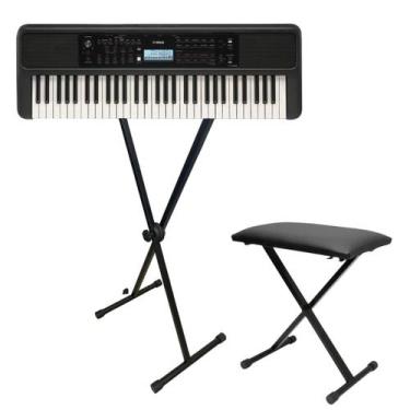 Imagem de Kit Completo Teclado Yamaha Psr-E383 61 Teclas + Suporte e Banco