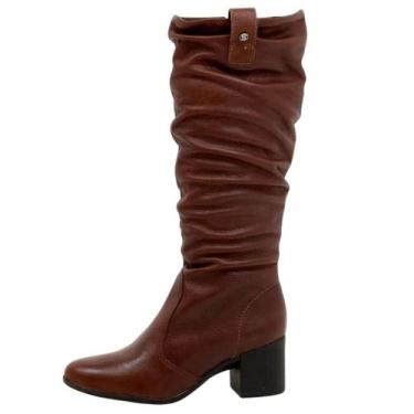 Imagem de BOTA FEMININA BOTTERO CANO ALTO 346920 COURO SALTO BLOCO 6CM Cor:Conha