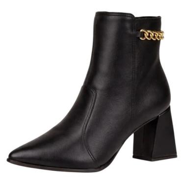 Imagem de Bota Feminina Leve Salto Bloco Médio Detalhe Corrente Bebece, Preto, 3
