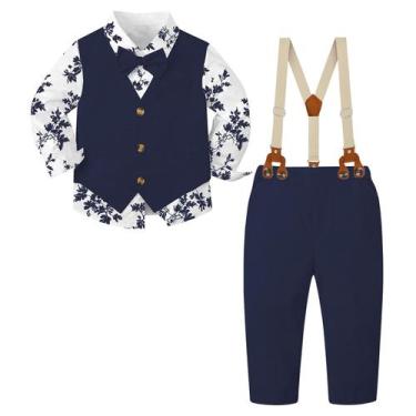 Imagem de Terno de linho para meninos de 5 peças SANGTREE Navy Floral 3-4T