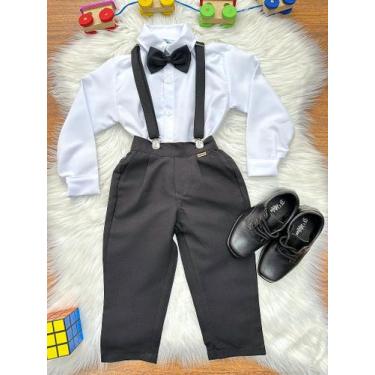 Imagem de Conjunto Social Infantil Pajem: Camisa Branca, Calça Preta, Gravata e 
