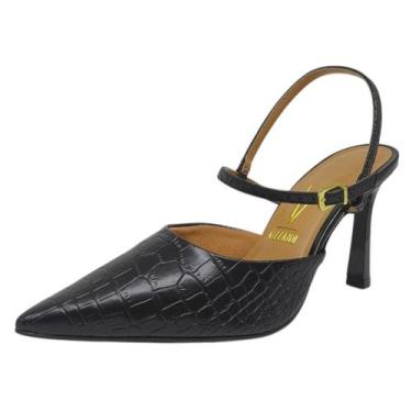 Imagem de Sapato Slingback Feminino Croco Salto Médio Social Vizzano, Preto croc