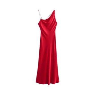 Imagem de Vestido Longo Feminino De Verão Sexy E Elegante Em Cetim De Seda Pliss