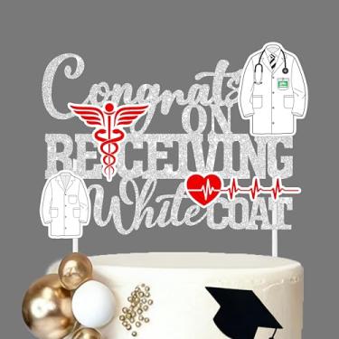 Imagem de Glitter Congrats on Receiving White Coat Cake Topper for Medical School College Survivor Graduation Party Decorations Supplies