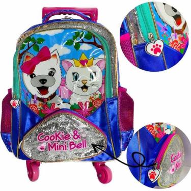 Imagem de Mochila escolar rodinha 360 gatinhos 360 azul Winth, Azul