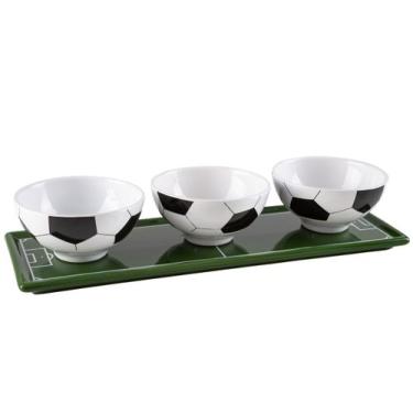 Imagem de Petisqueira Retangular Artesanal 4 Peças Scalla Cerâmica Futebol