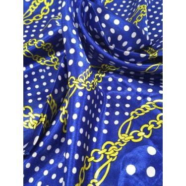 Imagem de Lenço Feminino Cetim Poá e Correntes 50x50cm Estampado para Bolsa - Ge