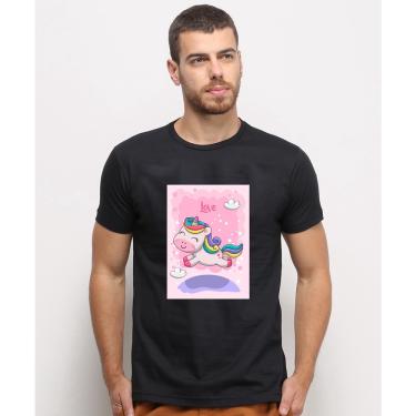 Imagem de Camiseta masculina Preta algodao Infantil Unicornio Fofo Love Rosa