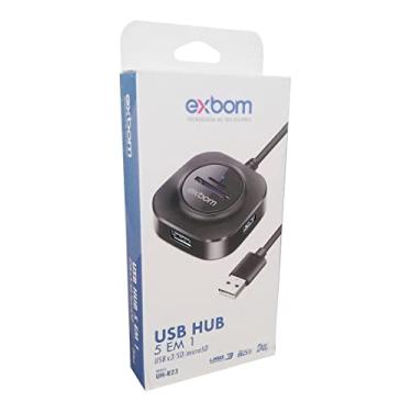 Imagem de HUB USB 5 em 1 com 3 Portas USB 2.0 + 1 Leitor de Cartão microSD + 1 SD Exbom UH-R23