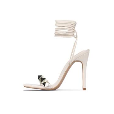 Imagem de Cape Robbin Aigo Tocuri înalte stiletto sexy pentru femei, pantofi pătrați cu vârf deschis, cu tocuri - alb catifelat, mărime 7,5