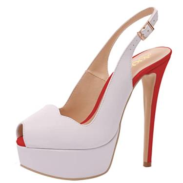 Imagem de AOOAR Sapato feminino plataforma Peep-Toe stiletto com costas finas vestido de festa, Pu branco e vermelho, 7