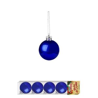 Imagem de Enfeite De Natal Bola Azul Lisa 5 Unidades Decoração Natal