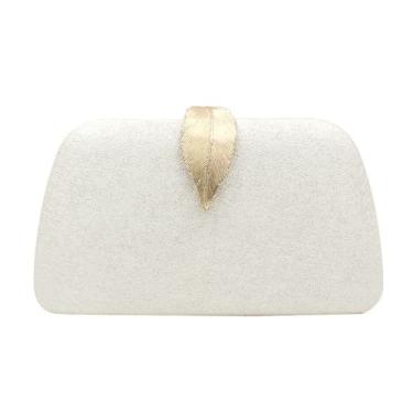 Imagem de Bolsa feminina de casamento bolsa clutch PU bolsas femininas de metal folha de bloqueio bolsa de festa bolsa feminina, Branco, M