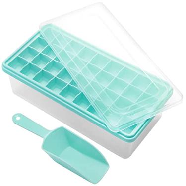 Imagem de Bandeja de silicone para cubos de gelo com tampa à prova de vazamento e caixa de armazenamento para freezer – 36 peças sem BPA, capa resistente a derramamentos e tampa de recipiente de colher de gelo