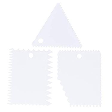 Imagem de Raspador de creme, 3 peças/conjunto de raspador de bolo raspador de torta bordas irregulares DIY listrado pente de decoração (branco)