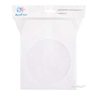 Imagem de AcePlus 1.000 capas de papel branco premium 100 g de peso para CD/DVDs – Envelopes com janela transparente e aba com aba fechada (1 caixa com 10 pacotes x 100 mangas)