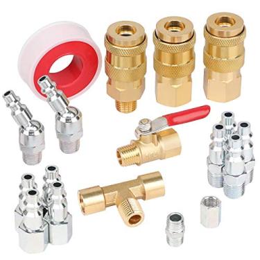 Imagem de Hromee Kit de Acoplador de Ar e Plugue de 18 Peças, Encaixes de Mangueira de Ar NPT de 1/4 polegada com Acoplador Rápido Universal, Válvula de Esfera de Latão, Plugue de Ar Giratório e Ajuste de Tubo de Tee - Kit de Acessórios de Compressor de Ar