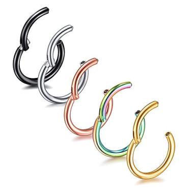 Imagem de Changgaijewelry 5 peças de piercings de argola de aço inoxidável cirúrgico em ouro 16G para dormir, cartilagem, pequenos brincos de argola com argola de septo, articulado, anel de nariz Helix Tragus Piercings 8 mm preto