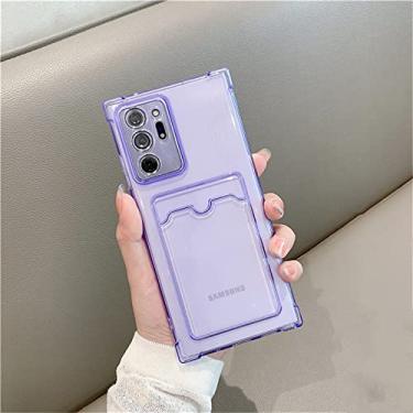 Imagem de Estojo de silicone com slot para cartão quadrado para Samsung S22 Plus S21 Ultra S20 FE S10 Note 20 A52 A72 A32 A42 A12 A22 Carteira Soft Clear Cover, Roxo, Para A22 4G