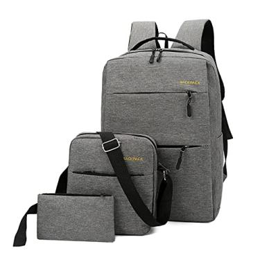 Imagem de Mochila masculina para laptop 3 pçs/conjunto casual para viagem ao ar livre mochila de computador carregamento USB lona mochila de negócios para trabalhar caminhadas, cinza, 45 * 28 cm