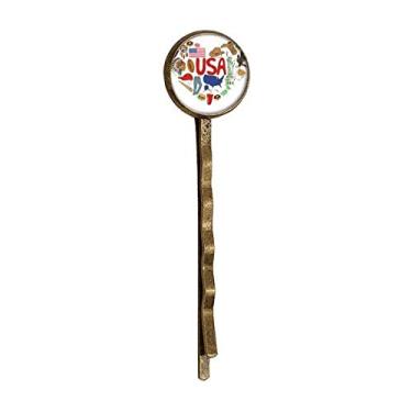 Imagem de EUA América Amor Coração Bandeira Nacional Retro Metal Hair Bobby Pin Headwear