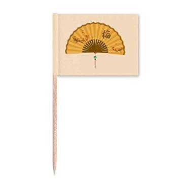 Imagem de Flor de ameixa dobrável leque de papel chinesa bandeiras de palito de dente marcador topo decoração de festa