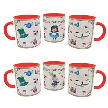 Imagem de 2 Canecas Casal Maluco Wonderland Presente Namorados Geek cor:Vermelho