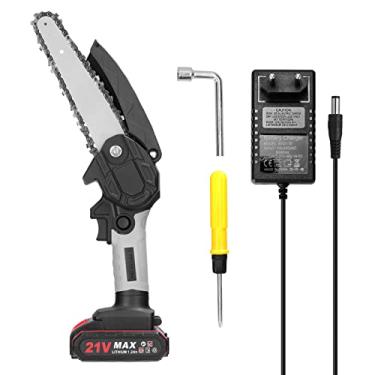 Imagem de Tianzo Serra de poda elétrica portátil 21V 6 polegadas pequena motosserra motorizada ferramenta de carpintaria de uma mão para jardim pomar