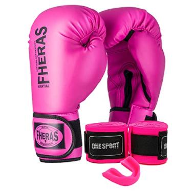 Imagem de Kit Boxe Muay Thai Luva Fheras + Protetor Bucal + Bandagem (14oz, Rosa)