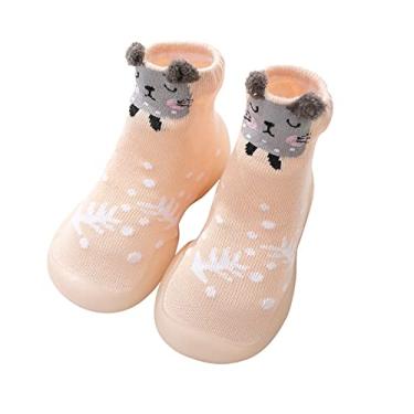 Imagem de Sandálias de tênis para meninas tamanho 1 meias antiderrapantes para crianças andadores primeiros sapatos infantis animais elásticos (rosa, 0-6 meses)