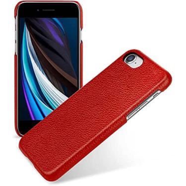 Imagem de RAYESS Capa traseira de couro genuíno, para Apple Iphone7/iPhone 8/iPhone SE 2020 Case (4,7 polegadas) Capa de textura de lichia à prova de choque [Proteção de tela e câmera] (Cor: vermelho)