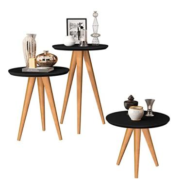 Imagem de kit 3 mesas sala retrô pés palito, centro, lateral e apoio georgia - preto - Comprar Moveis Em Casa
