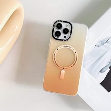 Imagem de Gradiente transparente para estojo de carregamento sem fio fosco magnético para iPhone 11 12 13 Mini Pro Max Capa sólida em acrílico rígido, laranja, para 11 Pro 5,8 polegadas